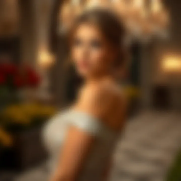 Elegant off the shoulder glitter dress showcasing intricate detailing