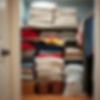 Organized closet with neatly folded blankets