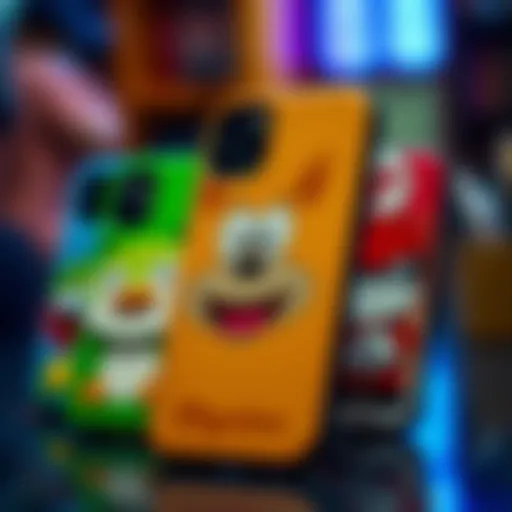 Colorful collection of personalized cartoon phone cases showcasing unique designs.