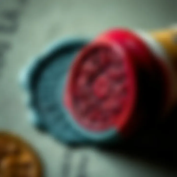 Intricate Wax Stamp Designs A close-up view of an intricately designed wax stamp seal