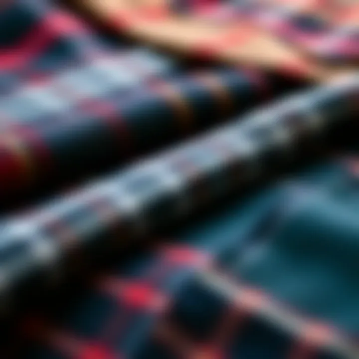 Close-up of various plaid fabric swatches