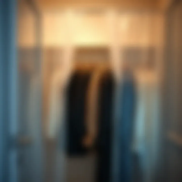 Elegant plastic cover shielding garments in an organized closet