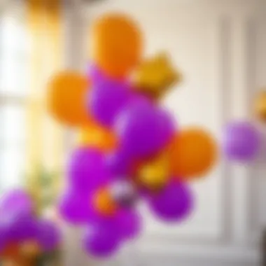 Creative use of purple and gold balloons for a festive atmosphere