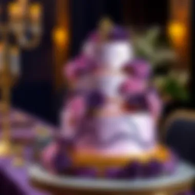 A stunning cake adorned with purple and gold accents