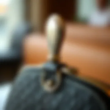 A close-up of a high-quality purse hook showcasing its material