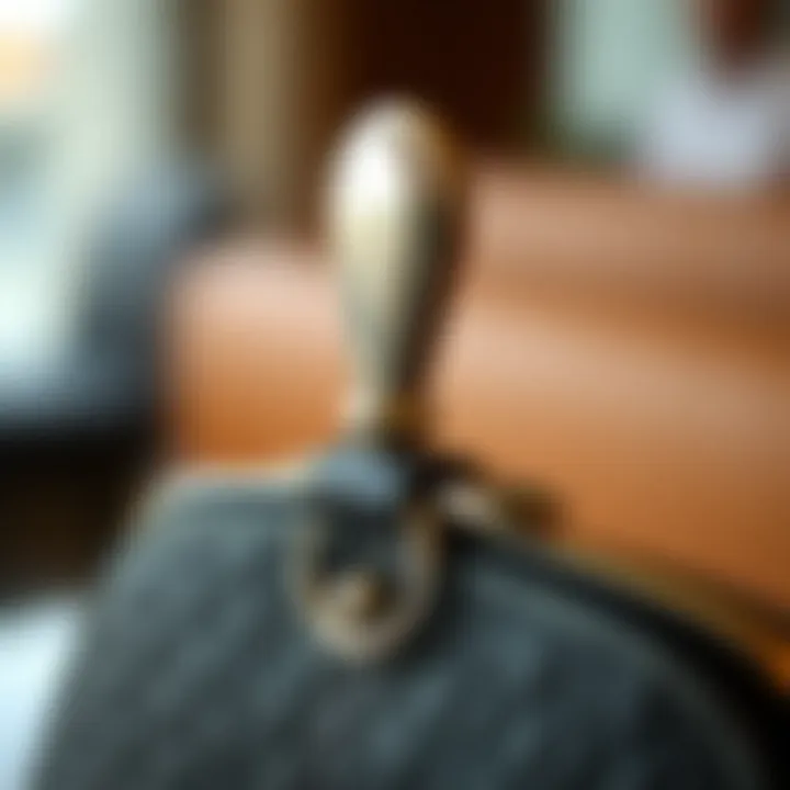 A close-up of a high-quality purse hook showcasing its material