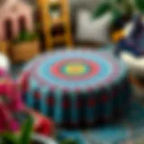 Intricate round mandala tablecloth showcasing vibrant colors and patterns