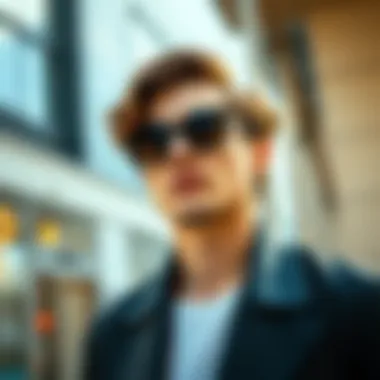 A stylish individual wearing vintage round sunglasses in a modern urban setting, merging past and present fashion