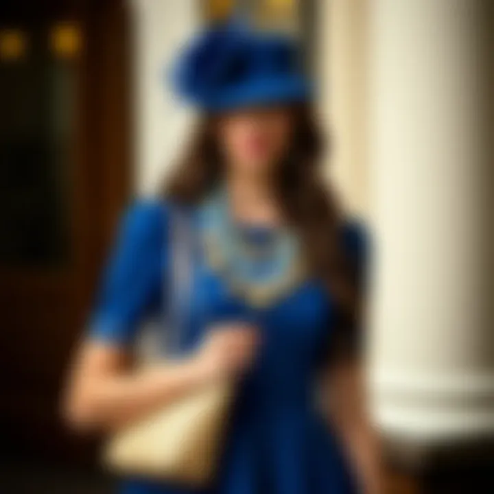 A stylish accessory ensemble paired with a royal blue derby dress
