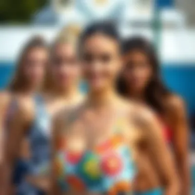 Vibrant Designs of Sleeveless Swimming Tops A collection of sleeveless swimming tops showcasing vibrant colors and unique designs.