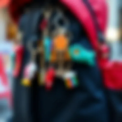 Vibrant Bookbag Keychains Collection An assortment of vibrant keychains hanging from a stylish backpack.