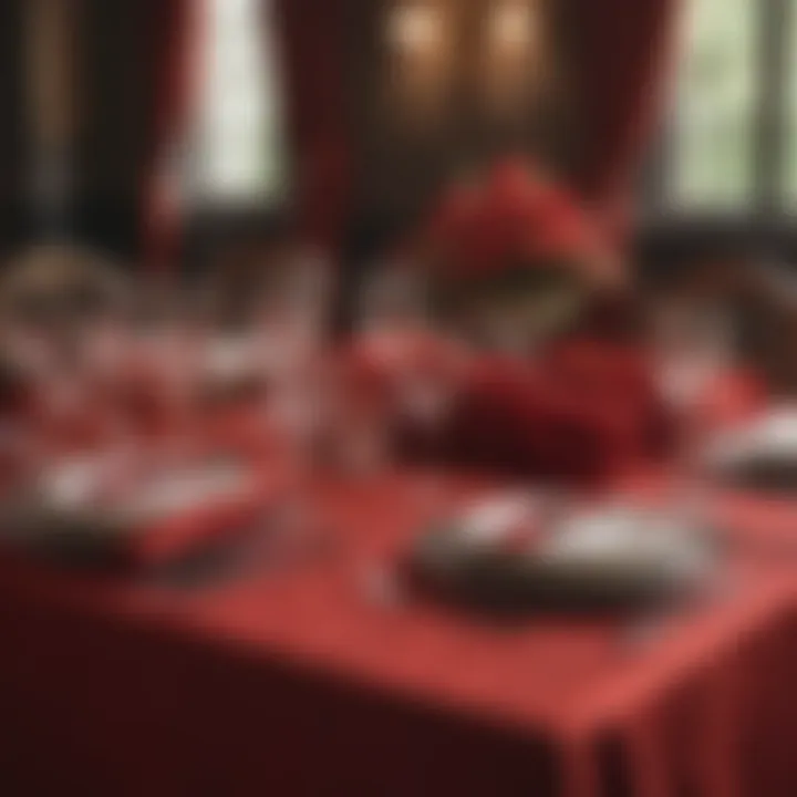 Sophisticated table arrangement showcasing red tablecloth at an event