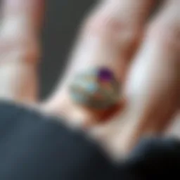 A close-up of an intricately designed sexy ring with gemstones