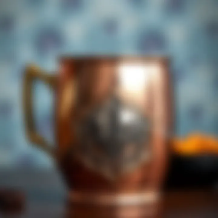 Intricate Design of Stainless Steel Mug Close-up of intricate design on a stainless steel Moscow Mule mug