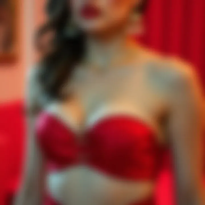 Fashionable accessories complementing a red bustier