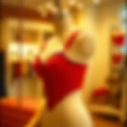 Classic red bustier displayed on a mannequin