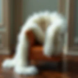 Elegant display of a white fur boa draped over a vintage chair