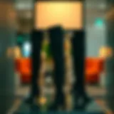 Elegant wide fit thigh high boots showcased against a stylish backdrop