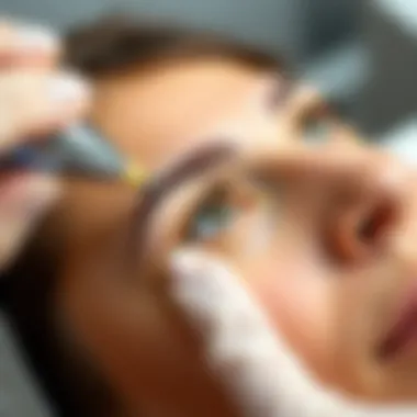 Eyebrow Waxing Technique Close-up of eyebrow waxing technique