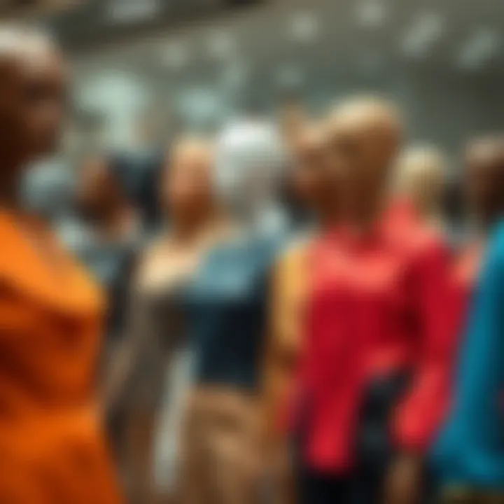 An array of various realistic mannequins representing diverse styles and designs