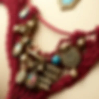 A close-up of a g string adorned with intricate charms, showcasing the detailed craftsmanship.