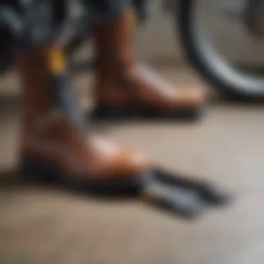 A pair of well-fitted motorcycle boots alongside a measuring tape illustrating the importance of fit.