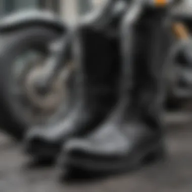 A well-maintained motorcycle boot demonstrating effective cleaning and care techniques.