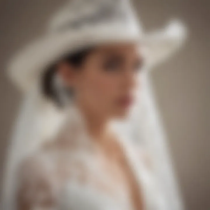 Cowboy hat styled with delicate lace and veil