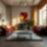 Luxurious velvet area rug enhancing a vibrant living room