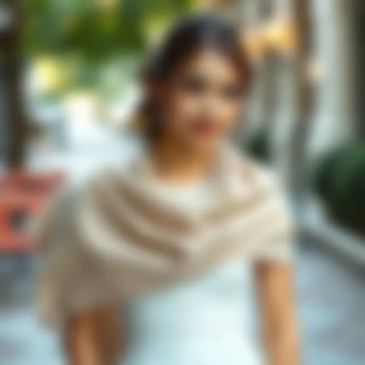 A woman wearing a shawl that matches her wedding attire