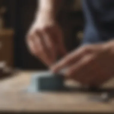 Artisan sharpening tailor's chalk with a specialized tool