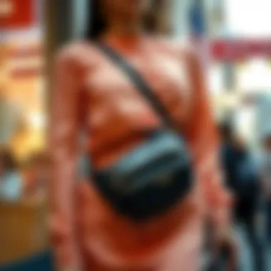 Contemporary fashion ensembles featuring belly bag purses.