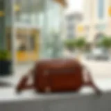 A stylish belly bag purse displayed on a modern surface.