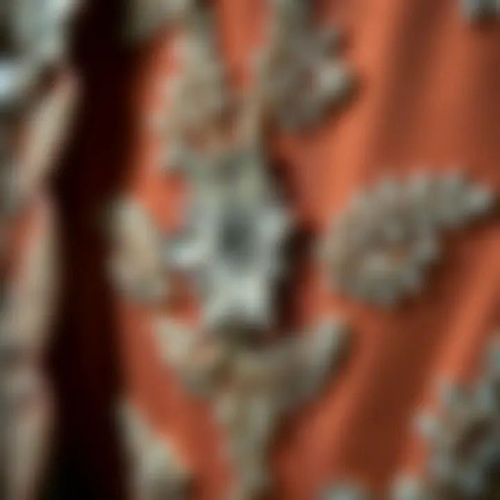Close-up of intricate diamond embroidery detailing on a garment