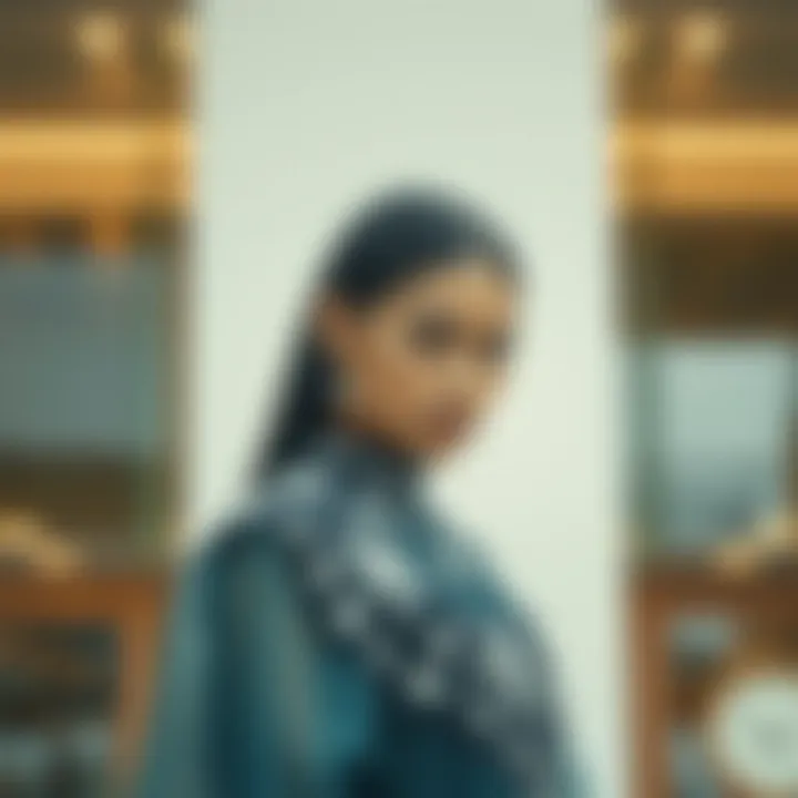 Contemporary fashion piece featuring diamond embroidery against a modern backdrop