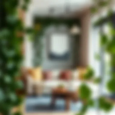 Stylish room decorated with fake ivy leaves in modern decor