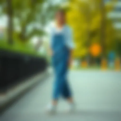 Casual Chic with Denim Overall Elegant long denim overall dress styled for a casual outing