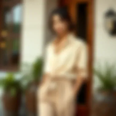 Chic combination of tailored top and flowing trousers