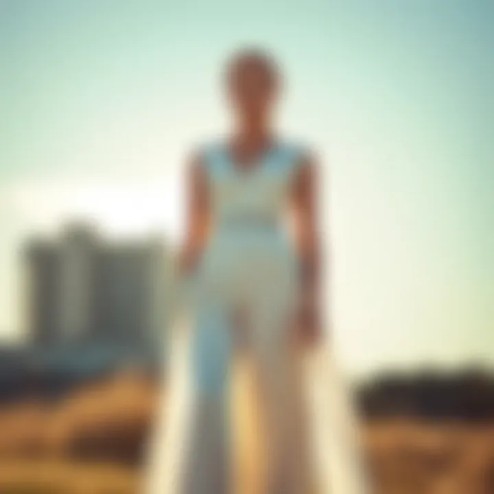 A modern bride confidently wearing a bespoke wedding outfit