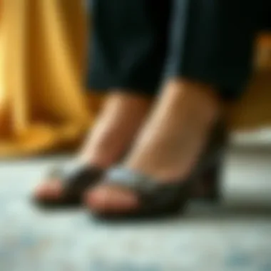 Elegant Open Toe Shoes with Rich Fabric Detail Close-up of elegant open toe shoes showcasing rich fabric