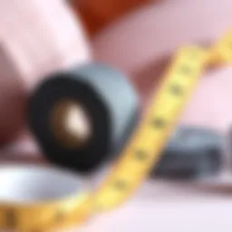 Close-up of strapless dress tape with a measuring tape