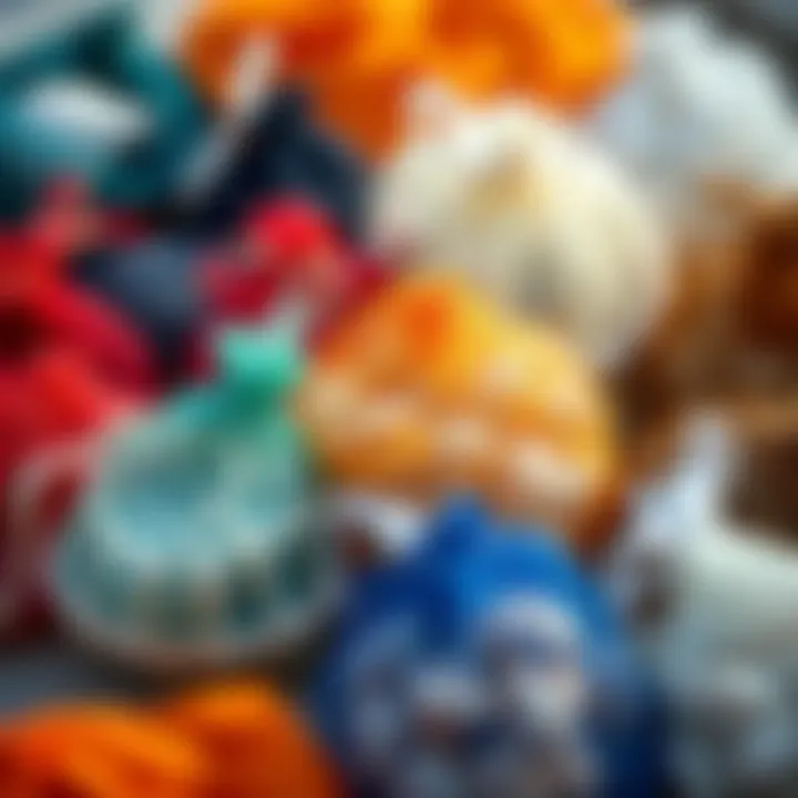 An assortment of mesh bags in various sizes and colors for shell collecting