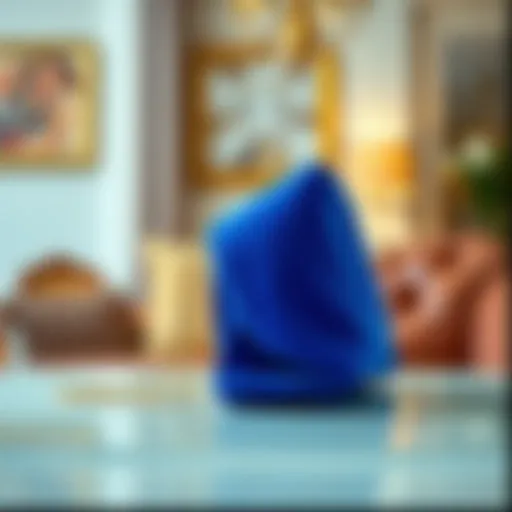 Elegant royal blue clutch displayed against a chic backdrop