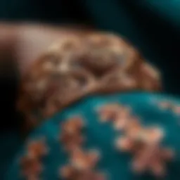 Close-up of a copper wrist accessory showcasing intricate designs