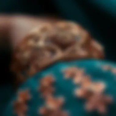 Close-up of a copper wrist accessory showcasing intricate designs