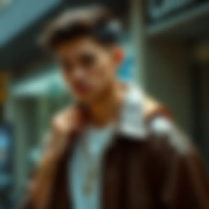 Fashionable individual wearing a copper wrist accessory in a trendy outfit