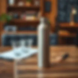 A sleek stainless insulated water bottle atop a wooden table