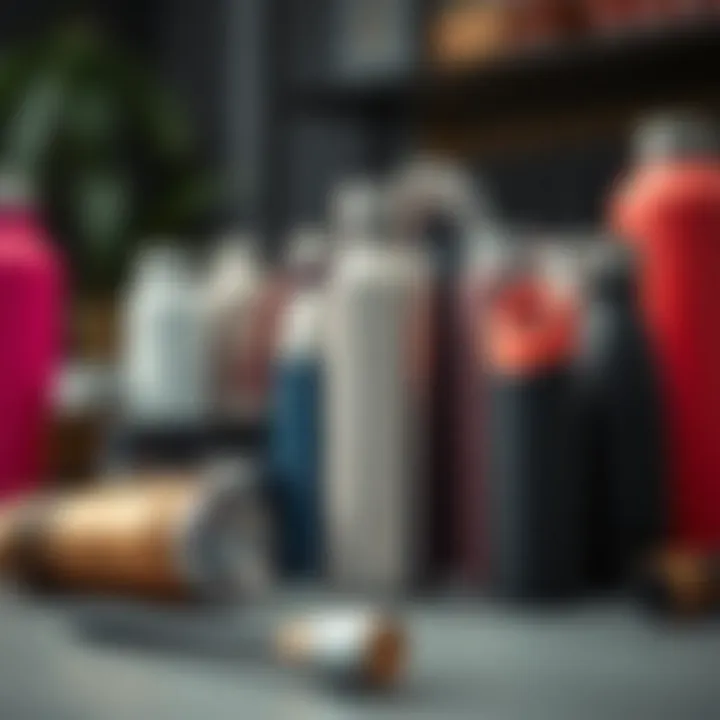 A visually appealing arrangement of various stainless insulated water bottles