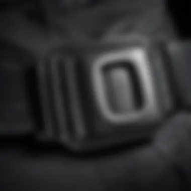 Close-up of a plastic buckle on a nylon belt showcasing its design