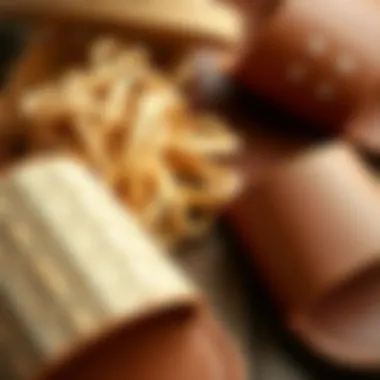 Materials of Brown Slide Sandals Close-up of various materials used in brown slide sandals